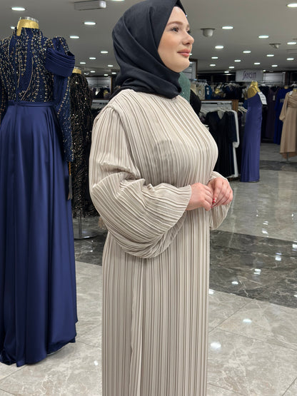 ekose 1001 sifon elbise ekru