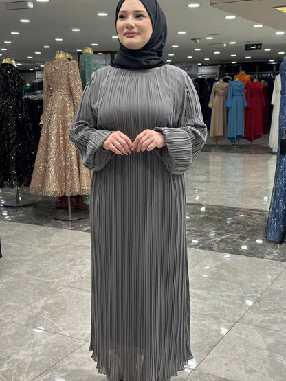 ekose 1001 sifon elbise gri