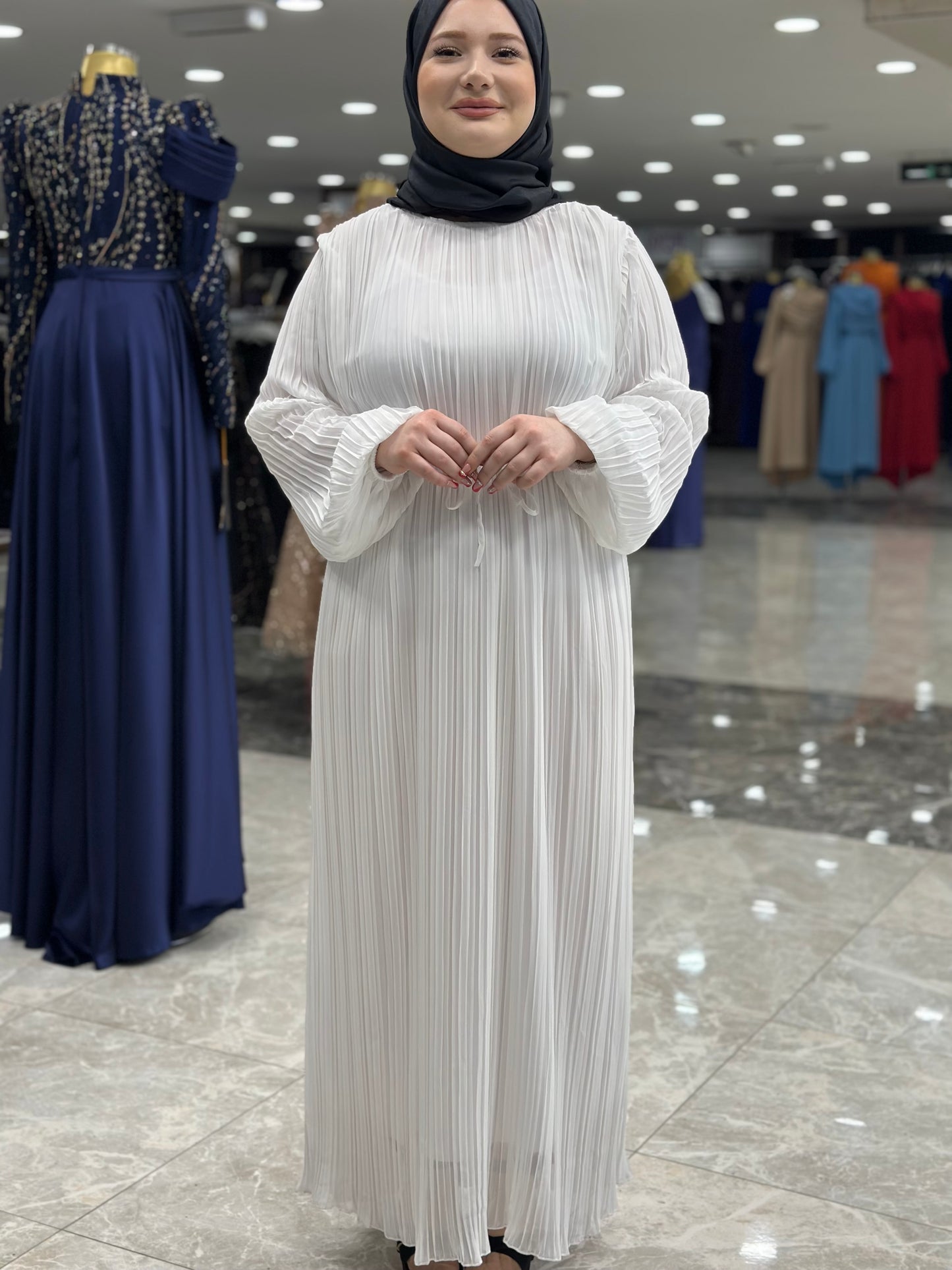 ekose 1001 sifon elbise krem (1)