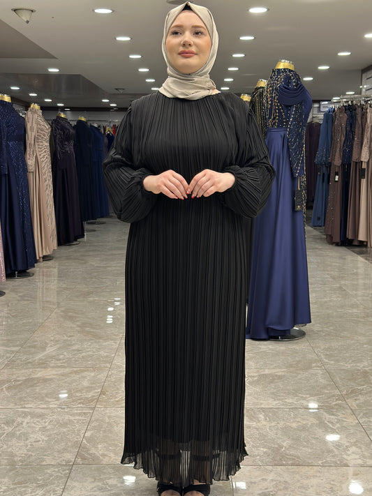 ekose 1001 sifon elbise siyah (1)