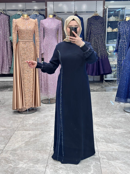 juki 5529 boncuk islemeli elbise lacivert(1)