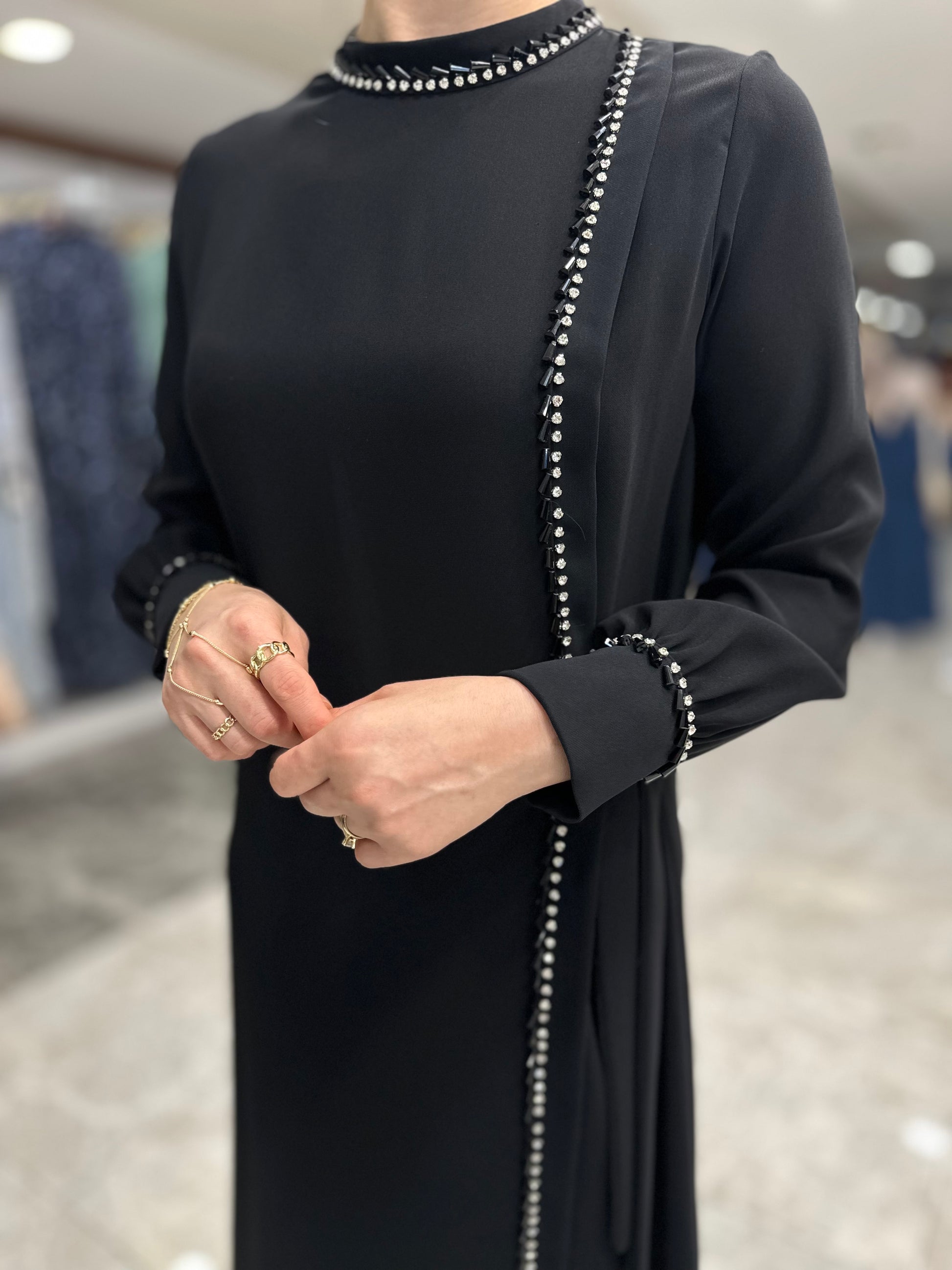 juki 5530 tas boncuk islemeli elbise siyah (2)