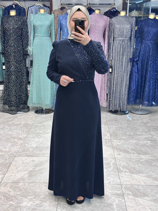 juki 5716 tasli pullu abiye lacivert (1)