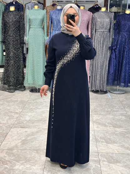 juki 5725 boncuk islemeli elbise siyah (2)